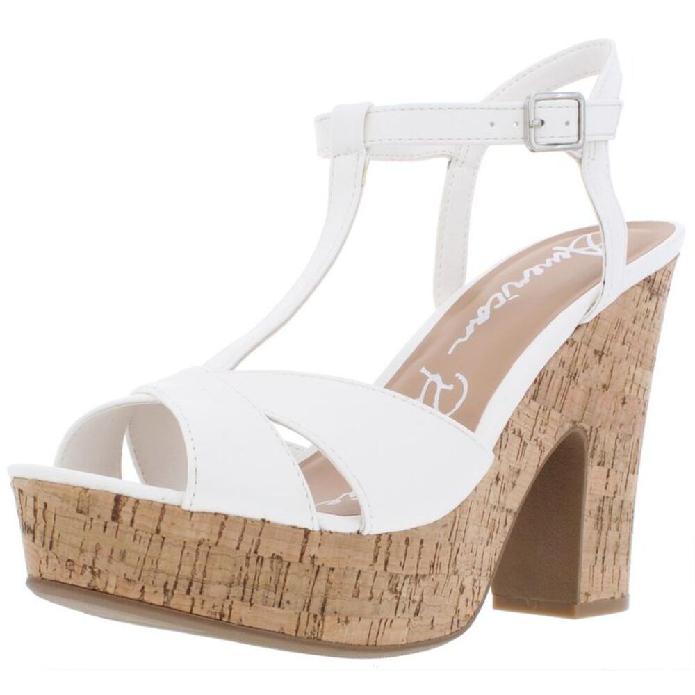 American Rag Womens Jamie White Faux Leather Platform Sandals Heels New